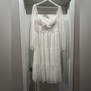 Lulus Elegant White Long Sleeve Polka Dot Dress